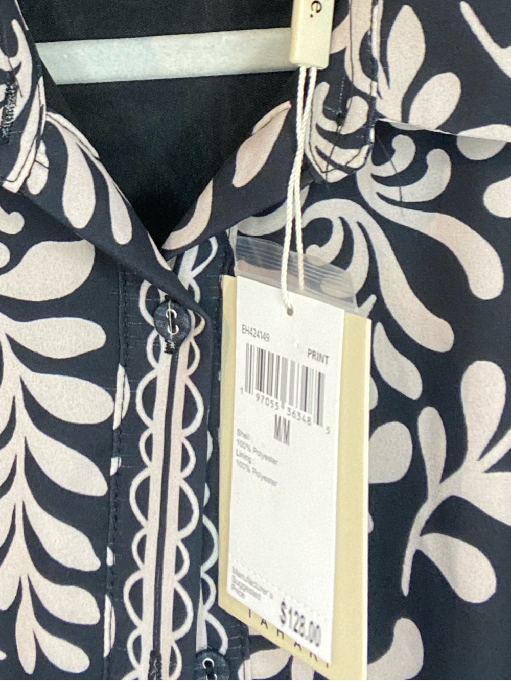 Elie Tahari Navy and Cream Floral-Print Button Shirt